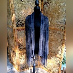 T Party Fringed Black Cardigan_Med